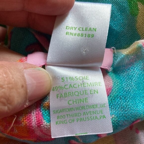 LILLY PULITZER Silk Cashmere South Carolina Murfette Fringed Scarf 28" x 82" - Picture 5 of 10